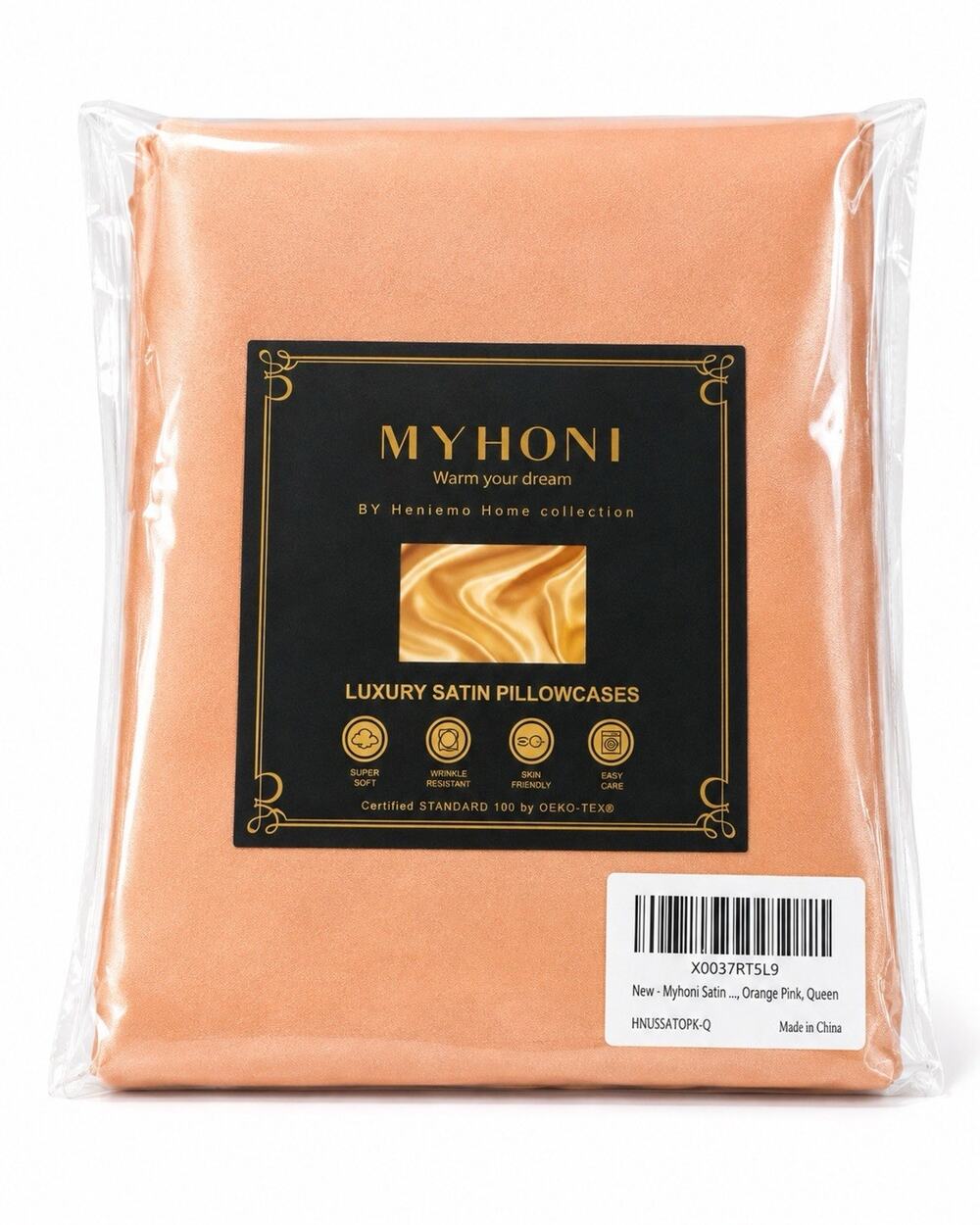 MYHONI Satin Pillowcase Queen 20x30 Orange Pink 2 Pack Silky Soft Hair Skin NEW